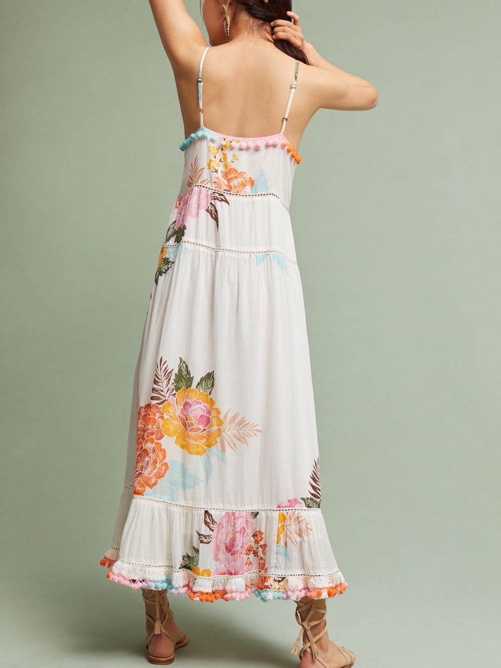 Floral White Tiered Maxi Dress with Pink & Orange Blooms - Picture 7 of 15